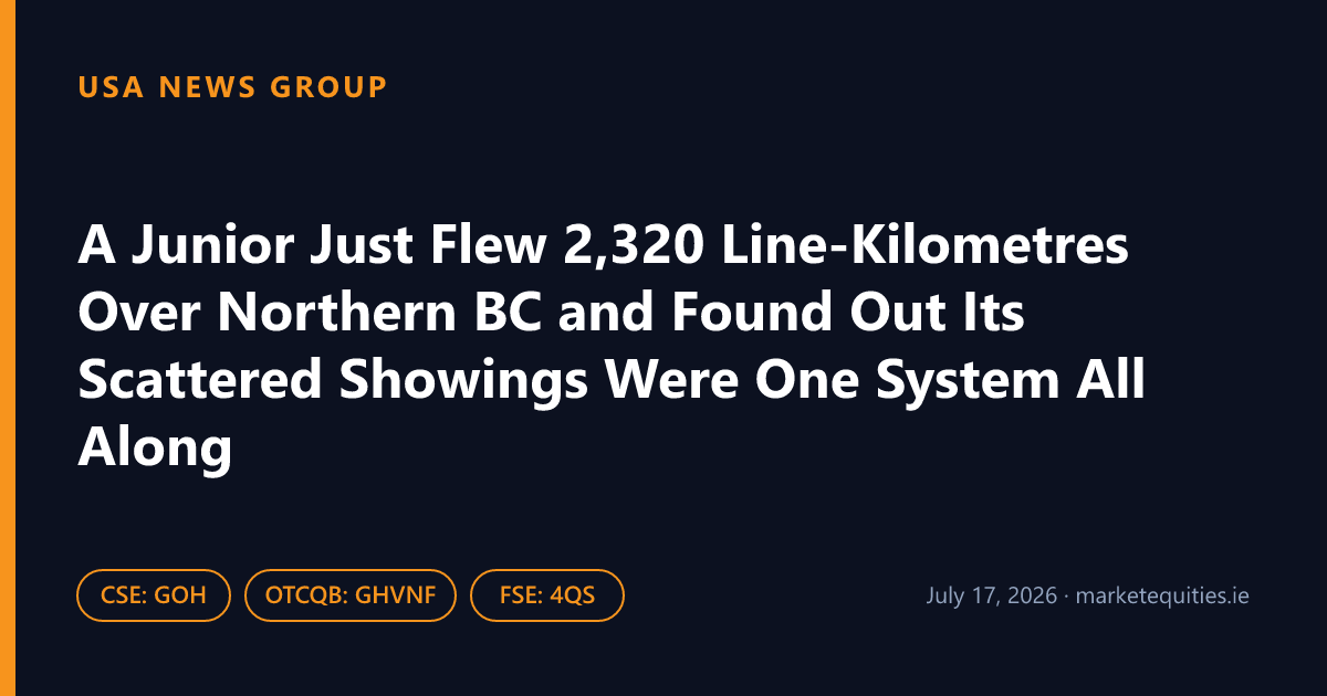 USA News Group: A Junior Just Flew 2,320 Line-Kilometres Over Northern BC and Found Out Its Scattered Showings…