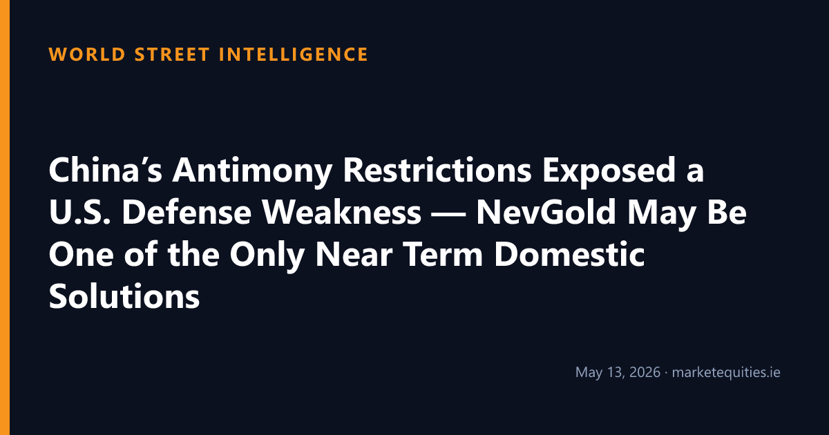 World Street Intelligence: China’s Antimony Restrictions Exposed a U.S. Defense Weakness — NevGold May Be One of the Only…